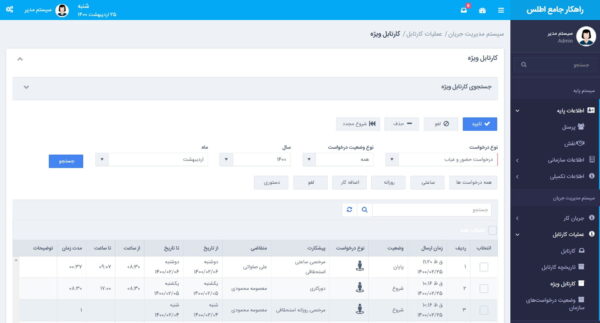 نمایش کارتابل در نرم افزار حضور و غیاب اطلس